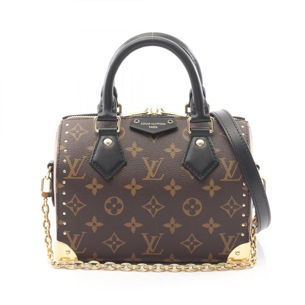 Louis Vuitton Speedy Trunk Top Handle Bag Canvas Leather Monogram Black Brown